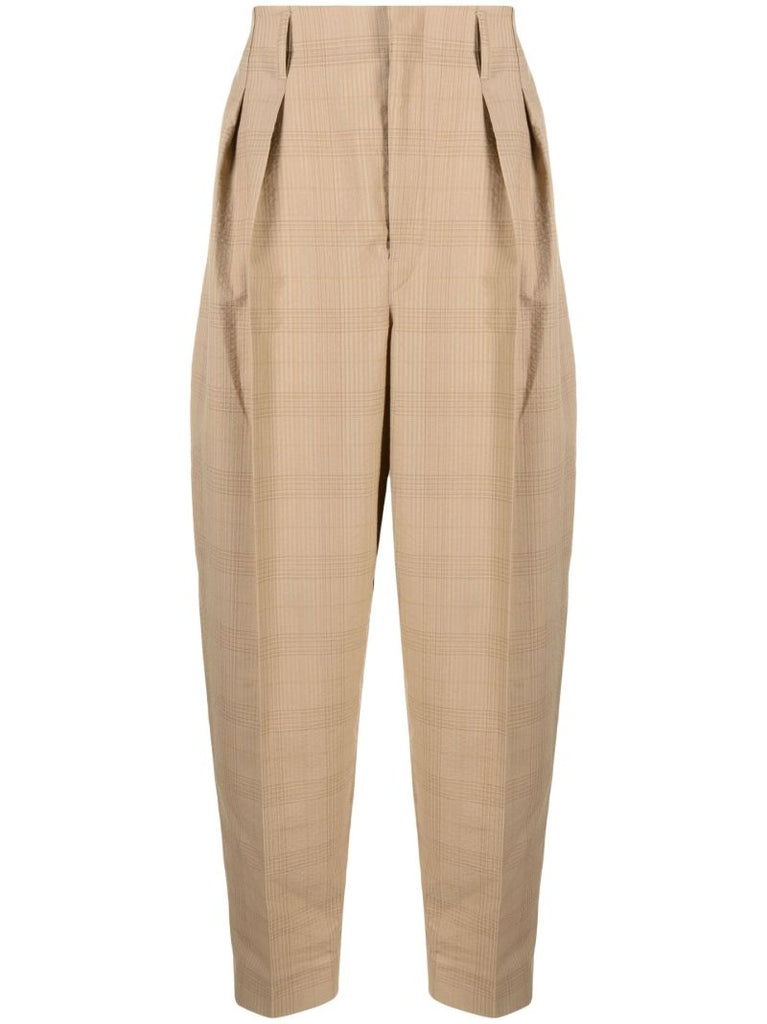 Neutral Seersucker Wool Tapered Trousers
