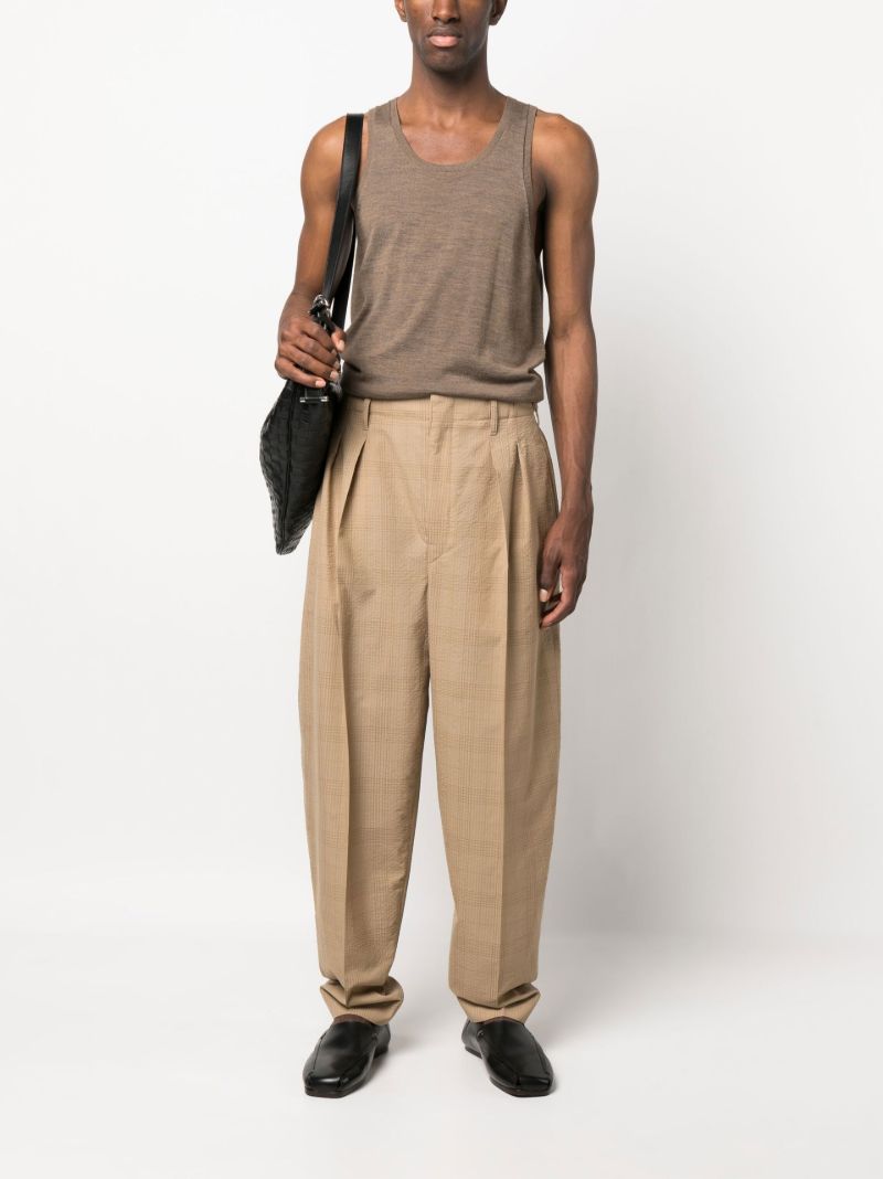 Neutral Seersucker Wool Tapered Trousers