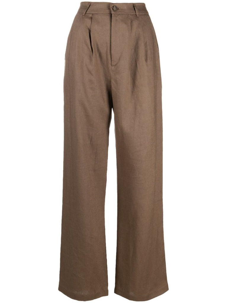 Brown Vesta Linen Wide-leg Linen Trousers