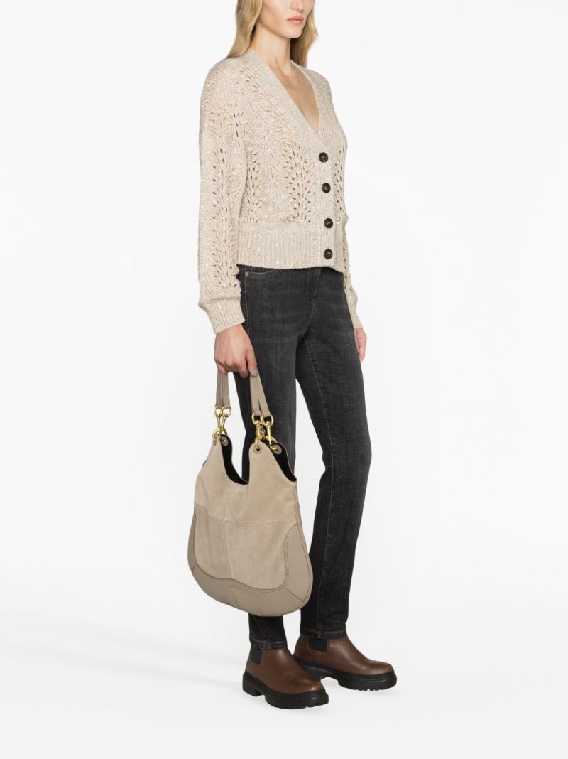Neutral Hana Suede Shoulder Bag