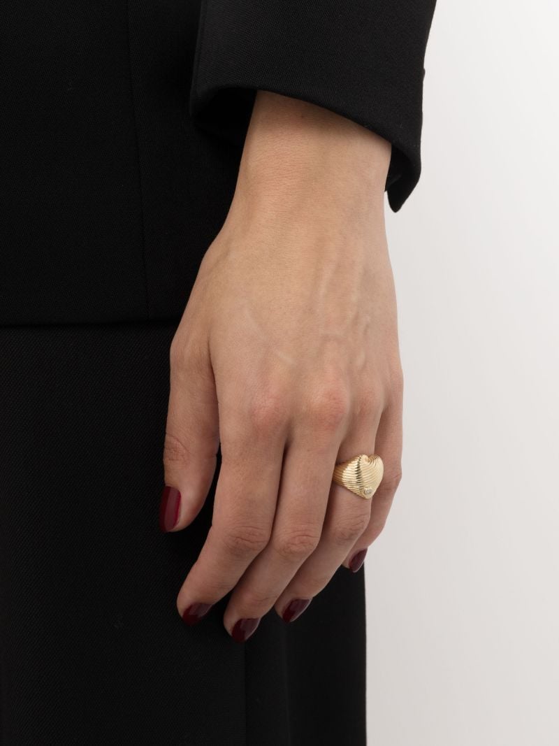 9k Yellow Gold Chevaliere Coeur Diamond Ring