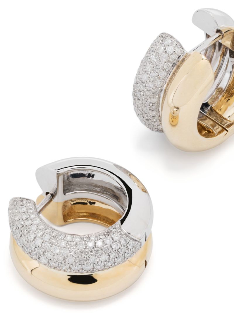 9kt Yellow and White Gold Double Hoop Diamond Earrings