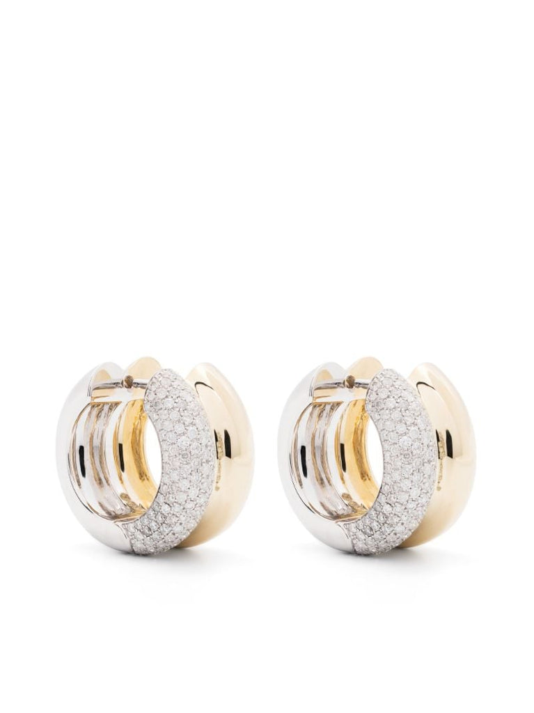 9kt Yellow and White Gold Double Hoop Diamond Earrings