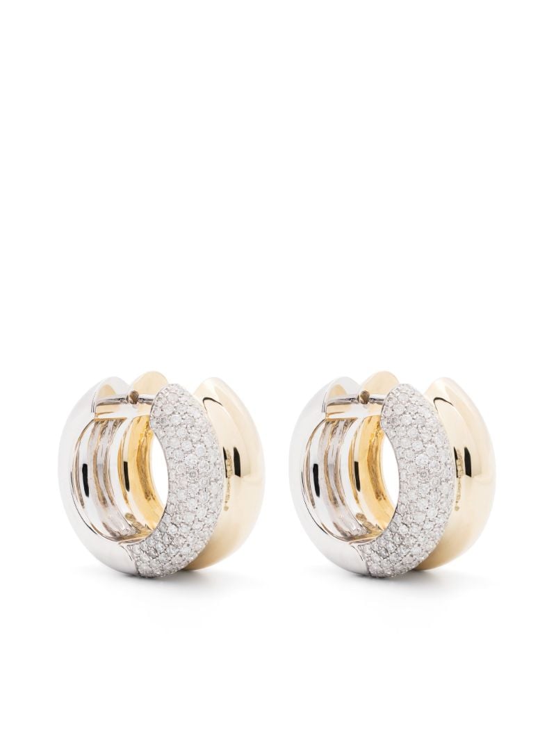 9kt Yellow and White Gold Double Hoop Diamond Earrings
