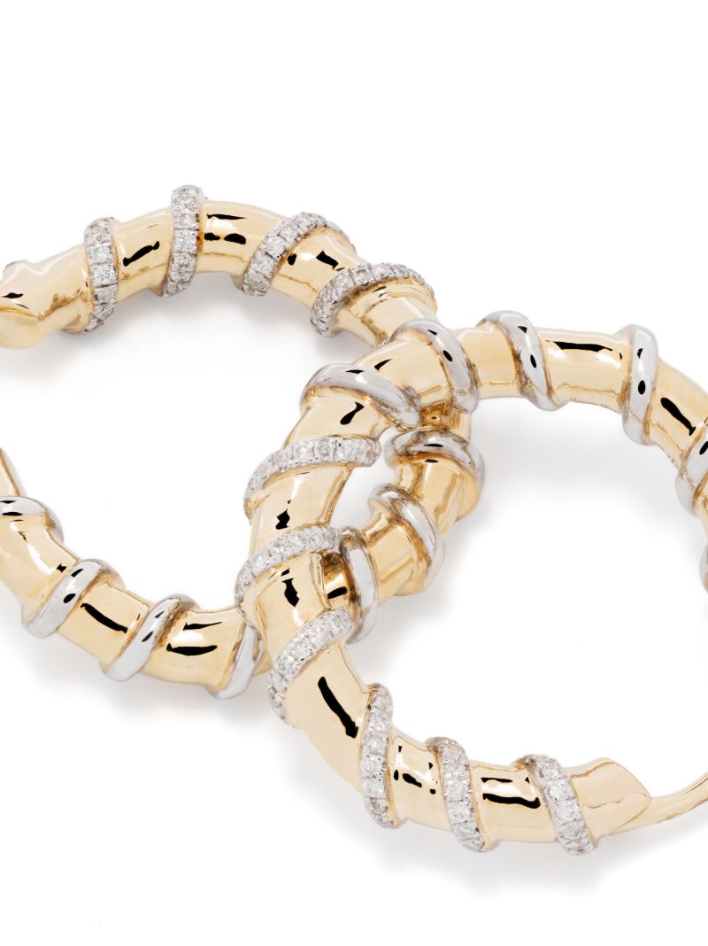 9k Yellow Gold Twisted Diamond Hoop Earrings