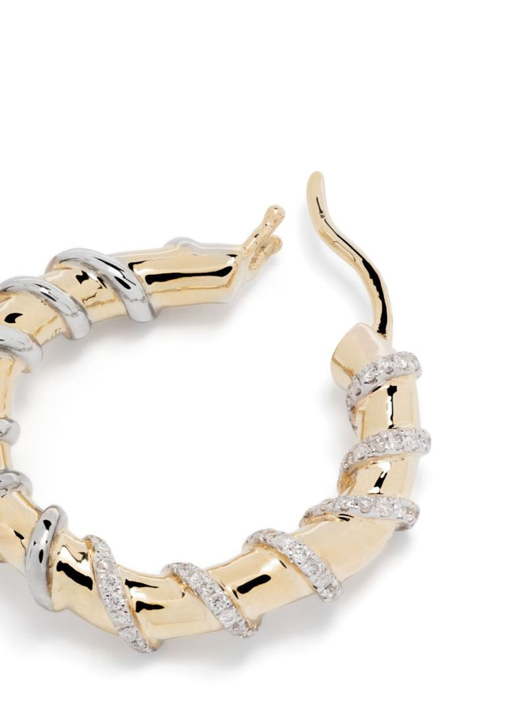 9k Yellow Gold Twisted Diamond Hoop Earrings