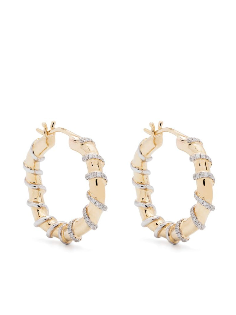 9k Yellow Gold Twisted Diamond Hoop Earrings