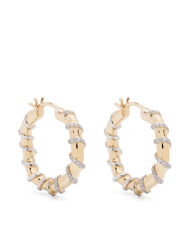 9k Yellow Gold Twisted Diamond Hoop Earrings