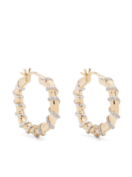 9k Yellow Gold Twisted Diamond Hoop Earrings