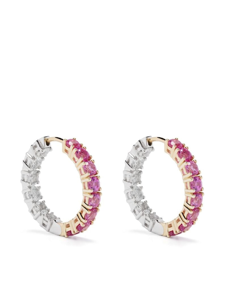 9kt Yellow and White Gold River Topaz and Sapphire Hoop Earrings