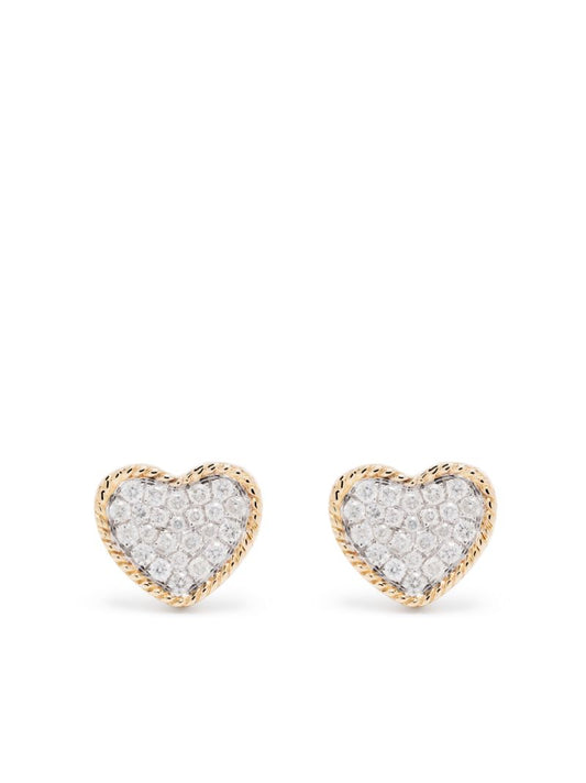 9k Yellow Gold Heart Diamond Stud Earrings
