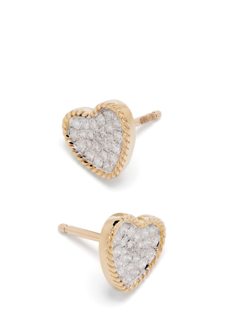 9k Yellow Gold Heart Diamond Stud Earrings