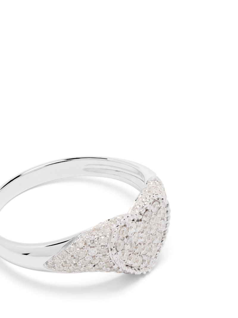 9k White Gold Baby Chevalier Coeur Diamond Signet Ring