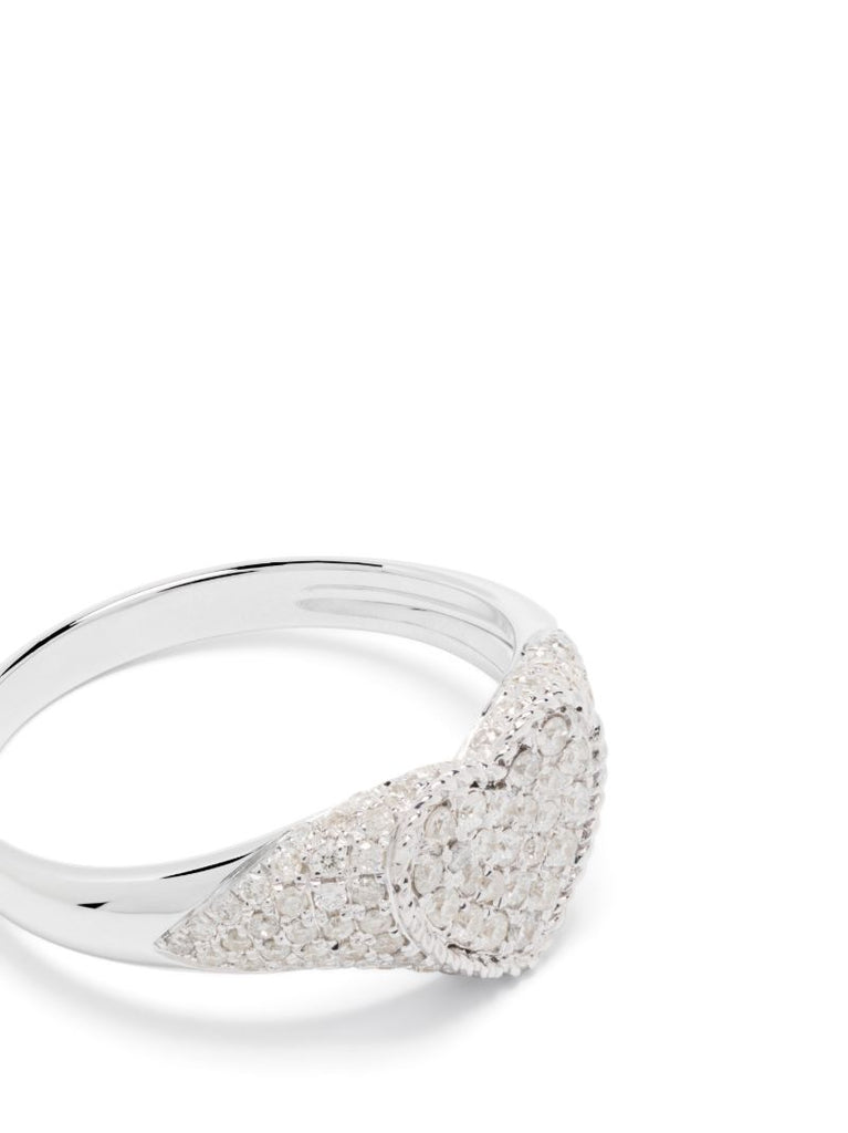 9k White Gold Baby Chevalier Coeur Diamond Signet Ring
