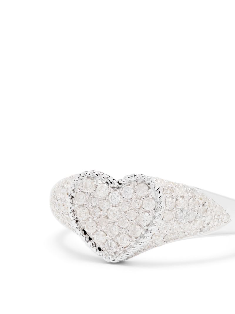 9k White Gold Baby Chevalier Coeur Diamond Signet Ring