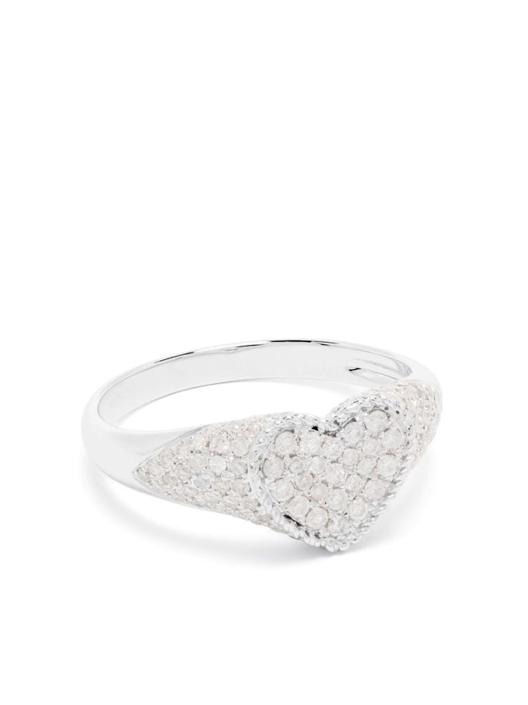9k White Gold Baby Chevalier Coeur Diamond Signet Ring