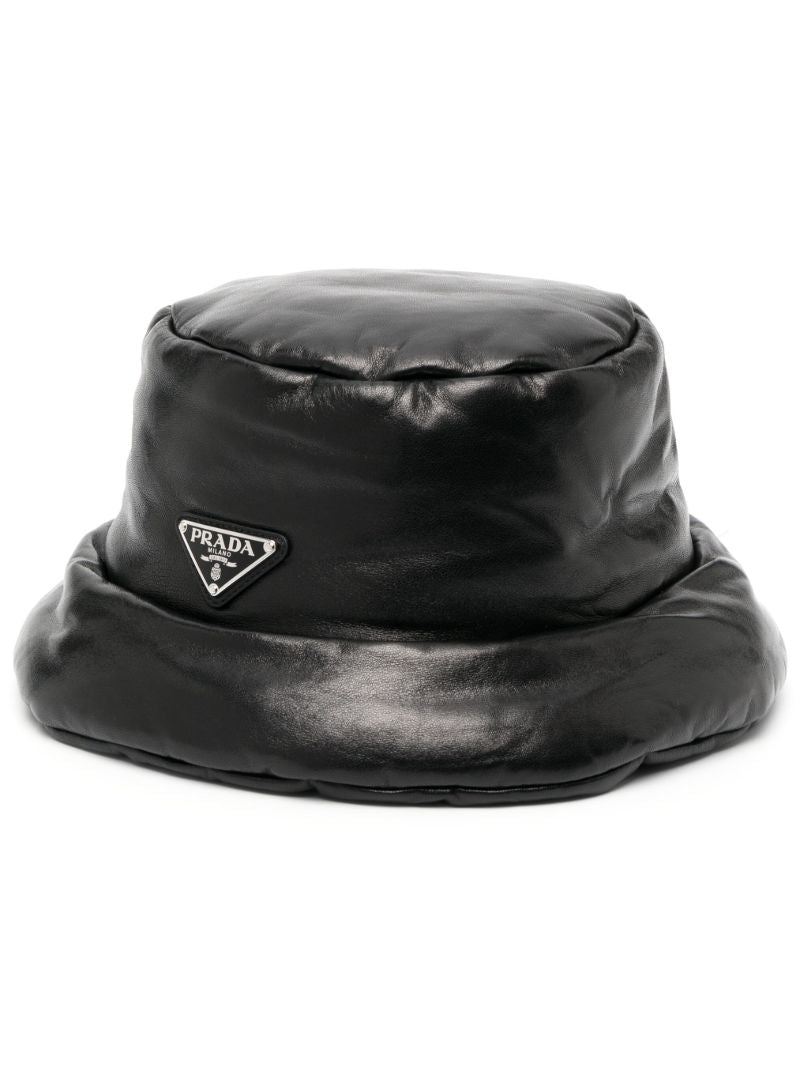 Black Padded Leather Bucket Hat
