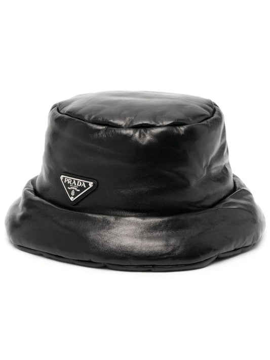 Black Padded Leather Bucket Hat