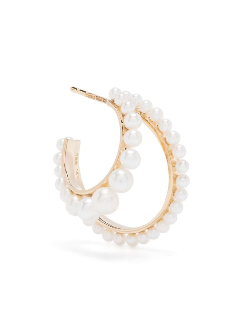 14k Yellow Gold Petite Boucle Perle Pearl Signle Hoop Earring