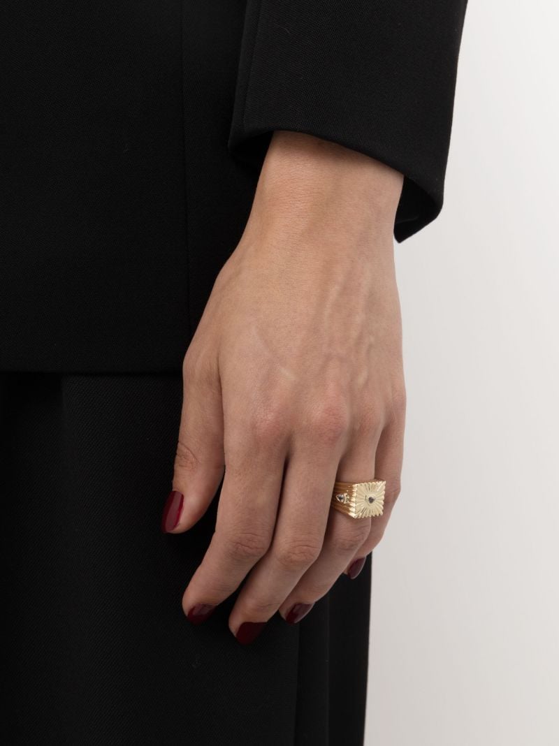 9k Yellow Gold White Sapphire Signet Ring