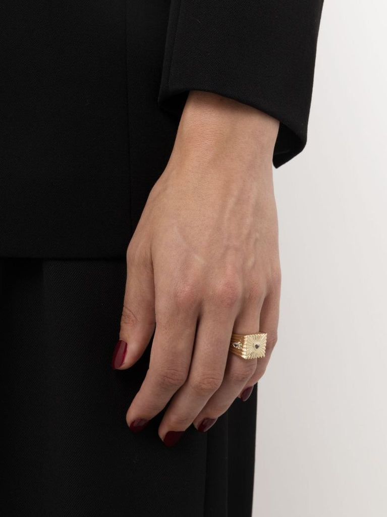 9k Yellow Gold White Sapphire Signet Ring