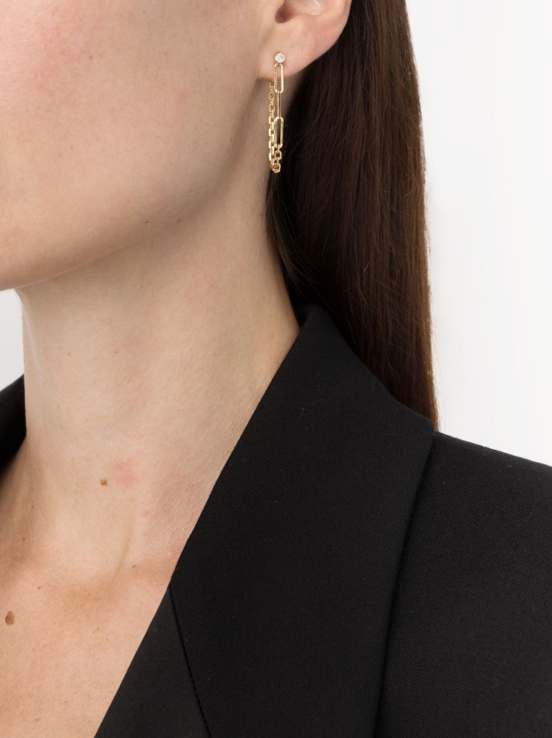 18k Yellow Gold Solitaire Diamond Chain Drop Earring