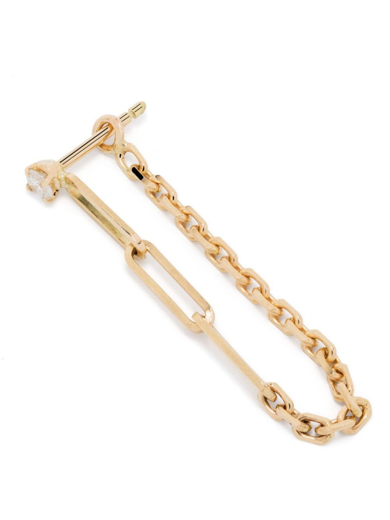 18k Yellow Gold Solitaire Diamond Chain Drop Earring