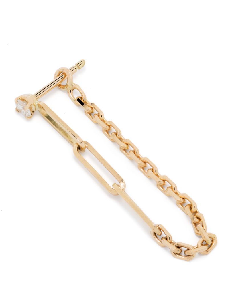 18k Yellow Gold Solitaire Diamond Chain Drop Earring