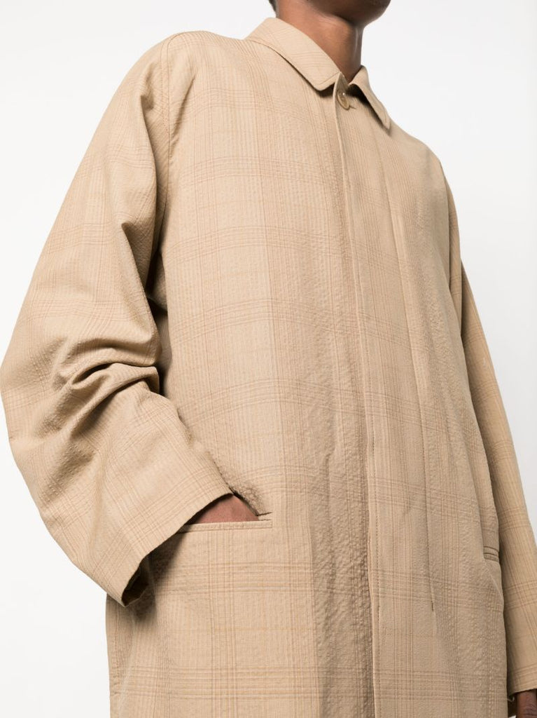 Brown Seersucker Check Raglan Coat