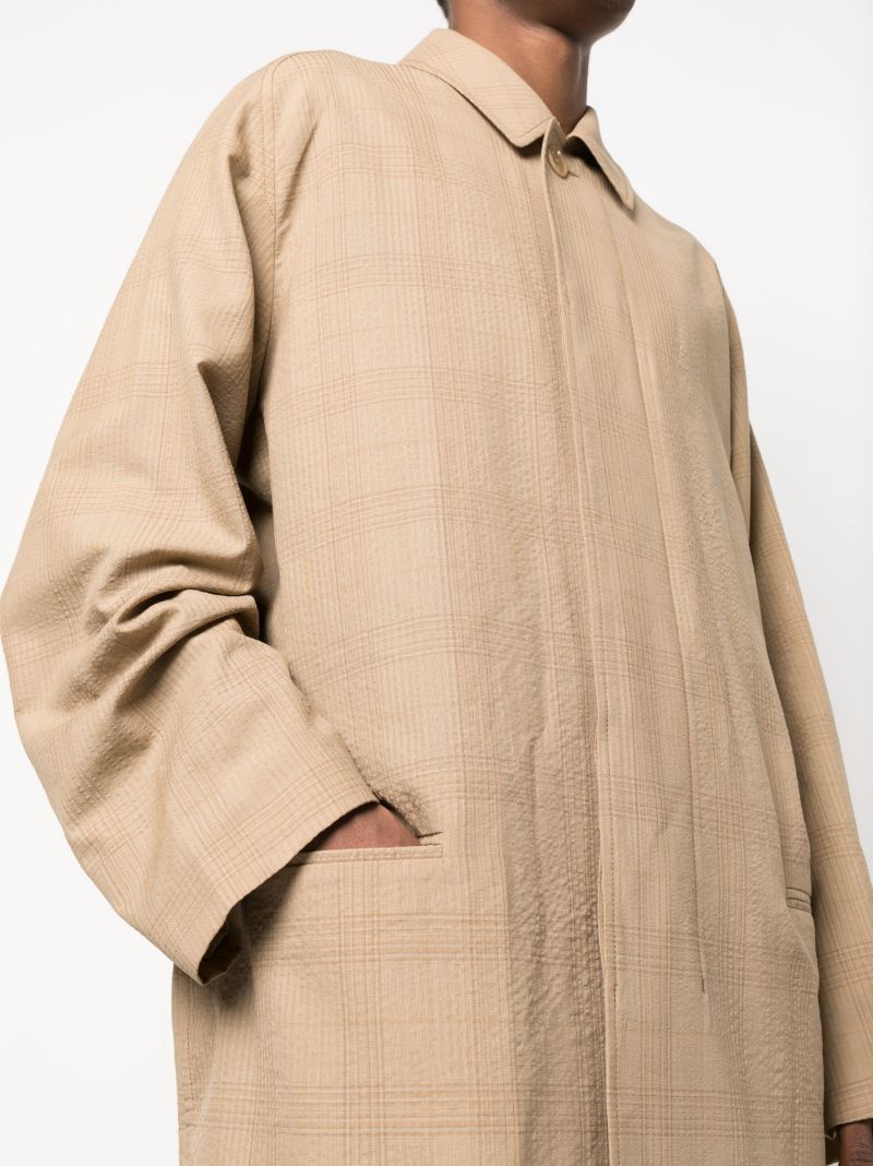 Brown Seersucker Check Raglan Coat