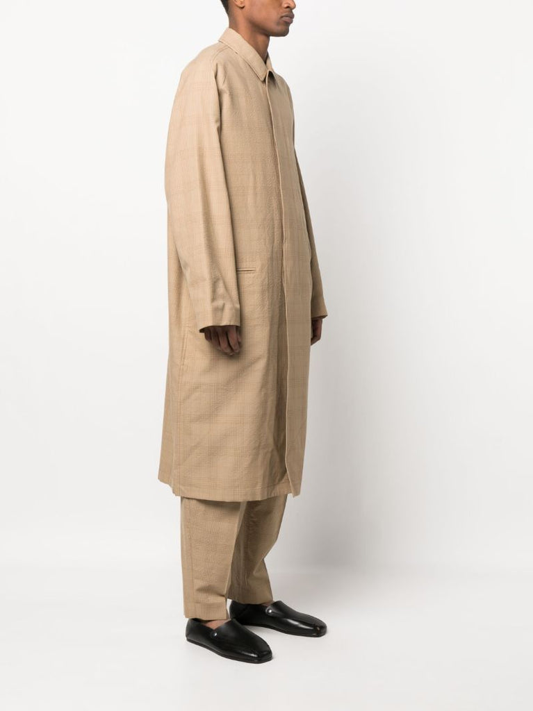 Brown Seersucker Check Raglan Coat