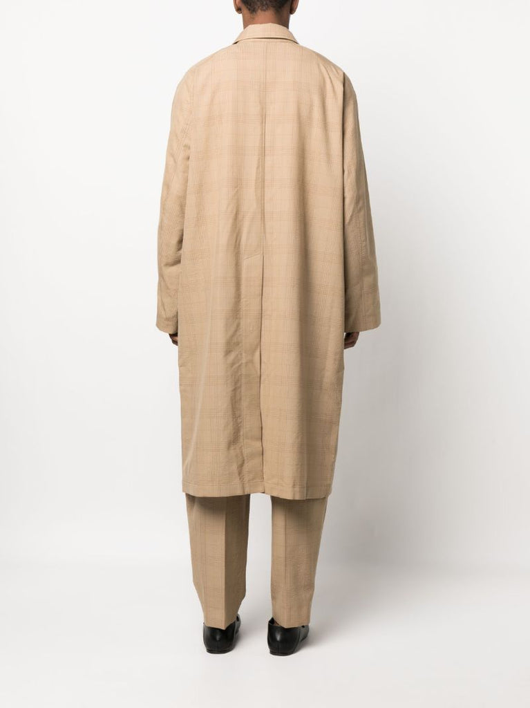 Brown Seersucker Check Raglan Coat