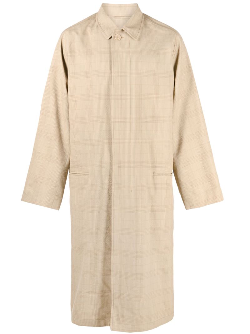 Brown Seersucker Check Raglan Coat