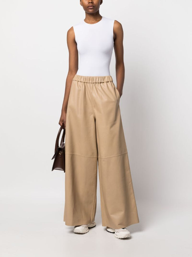 Neutral Sydney Wide-leg Leather Trousers