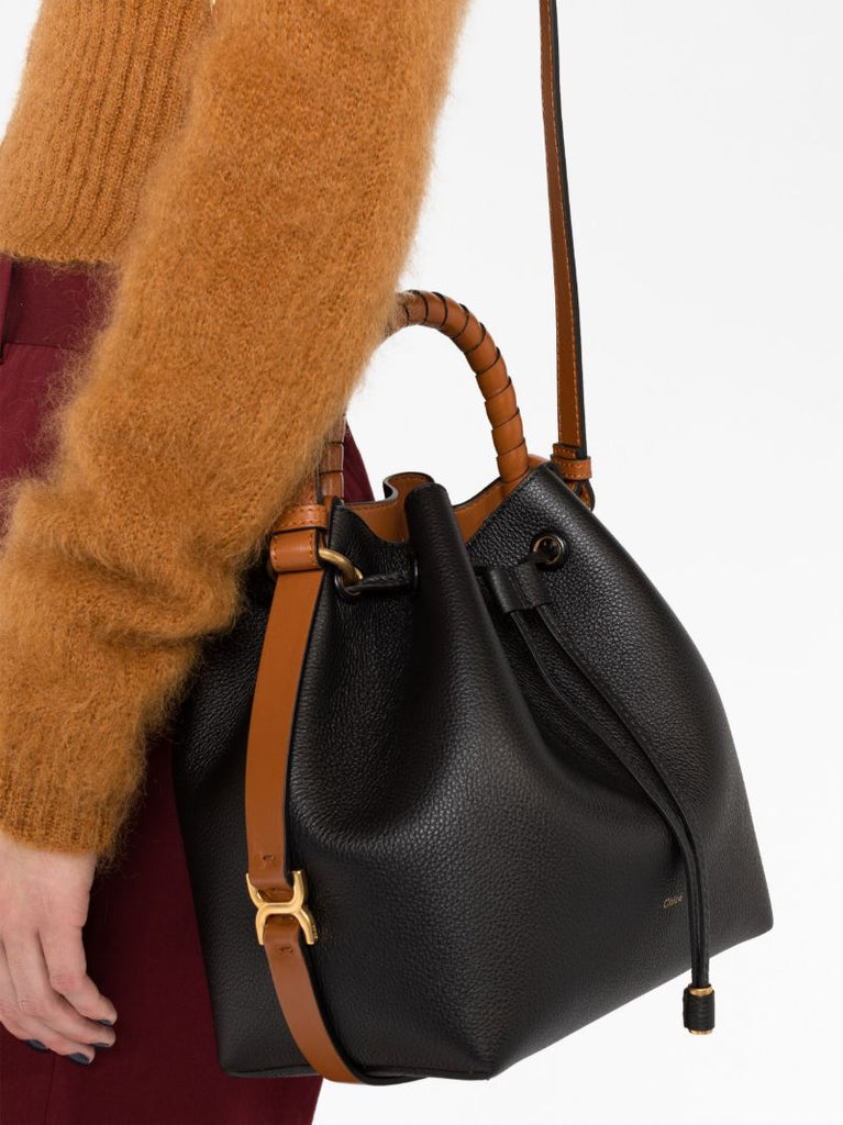 Black Marcie Leather Bucket Bag