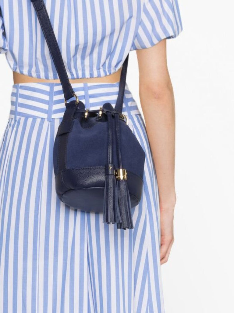 Blue Vicki Small Suede Bucket Bag