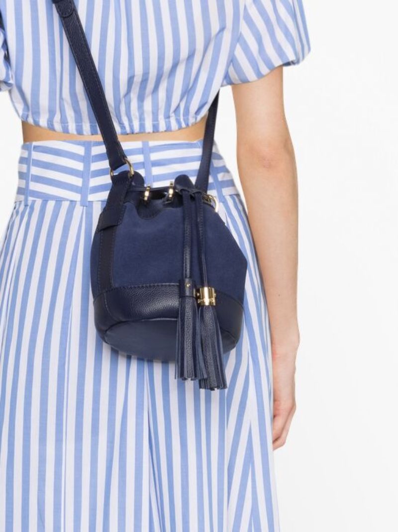 Blue Vicki Small Suede Bucket Bag