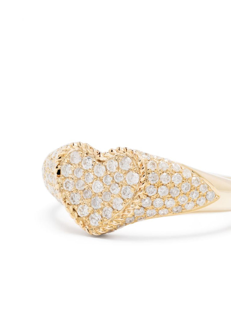 9k Yellow Gold Baby Chevalier Coeur Diamond Signet Ring