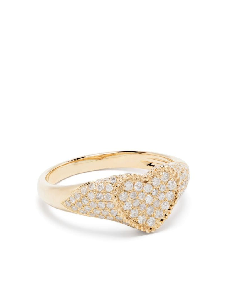9k Yellow Gold Baby Chevalier Coeur Diamond Signet Ring