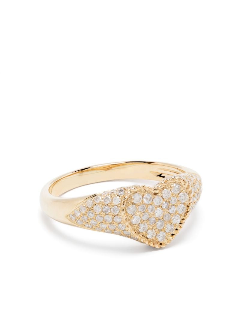9k Yellow Gold Baby Chevalier Coeur Diamond Signet Ring