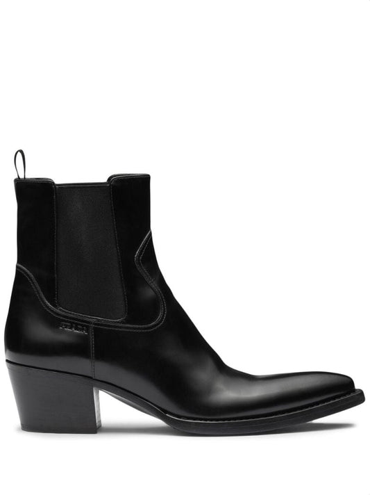 Black Leather Western Chelsea Boots