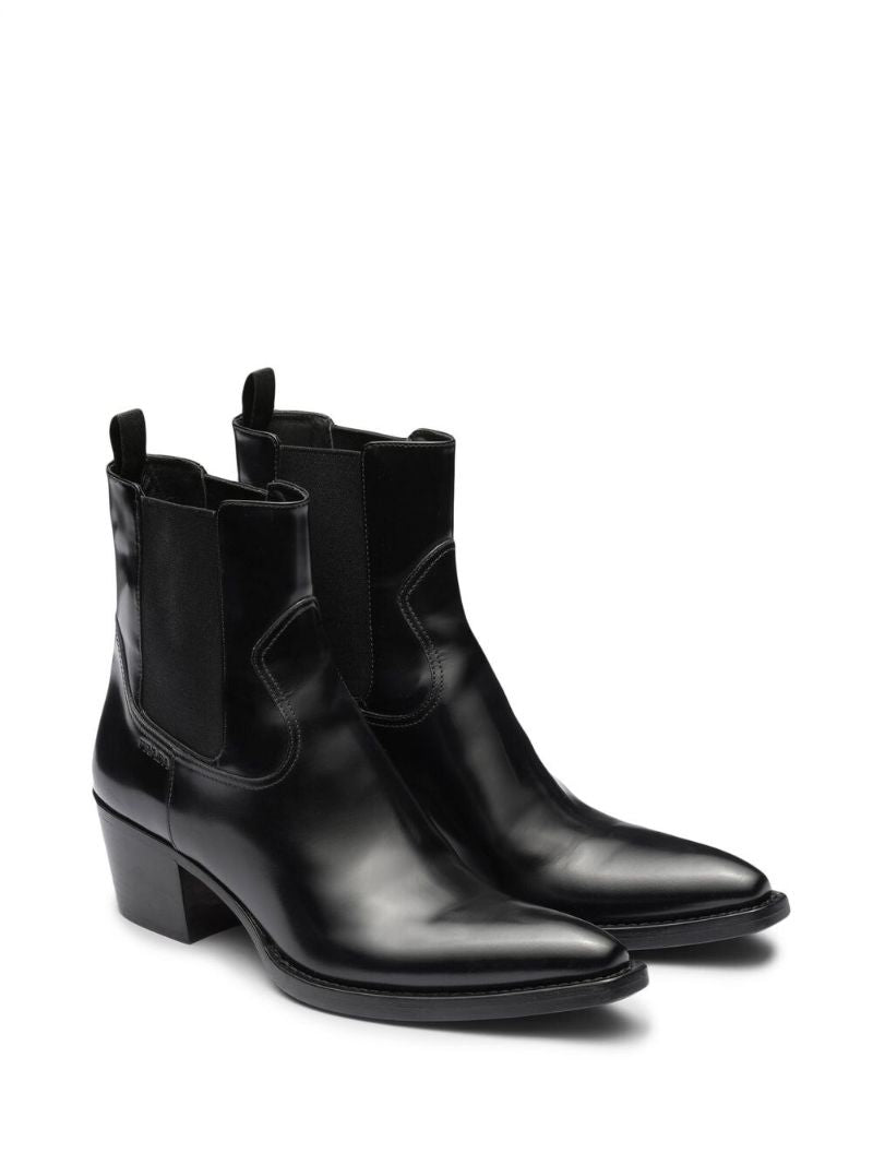 Black Leather Western Chelsea Boots
