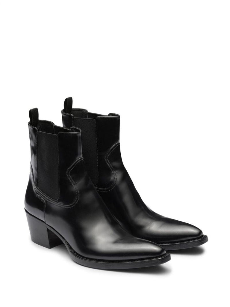Black Leather Western Chelsea Boots