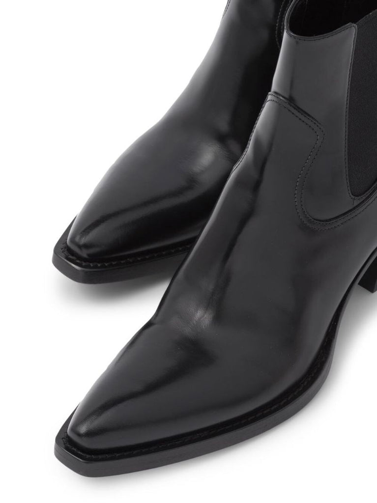 Black Leather Western Chelsea Boots