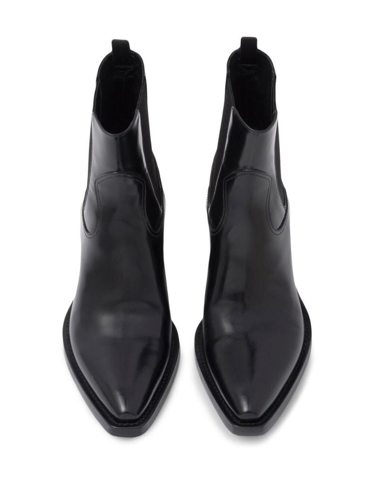 Black Leather Western Chelsea Boots