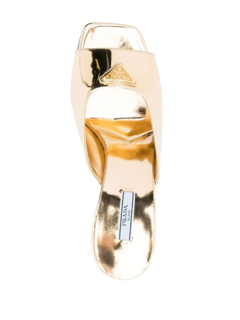 Gold-tone 85 Triangle Logo Mules