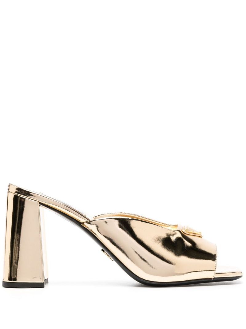 Gold-tone 85 Triangle Logo Mules