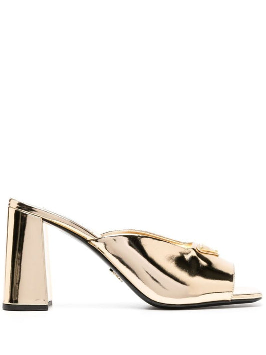 Gold-tone 85 Triangle Logo Mules