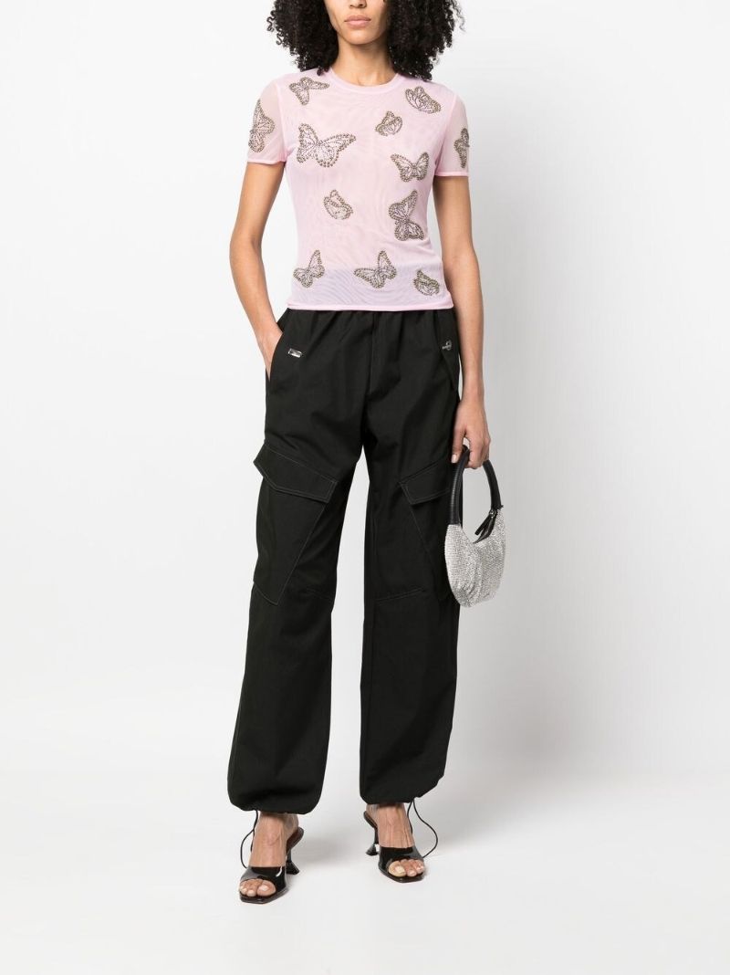 Pink Butterfly-studded Semi-sheer T-shirt
