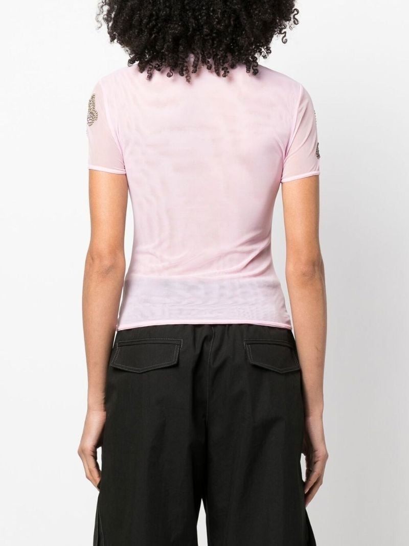 Pink Butterfly-studded Semi-sheer T-shirt
